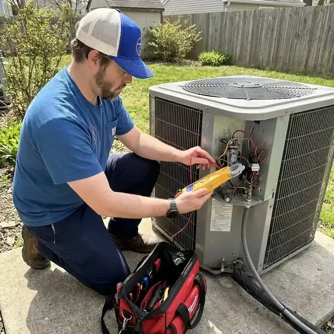 Chris with the AC unit outside.